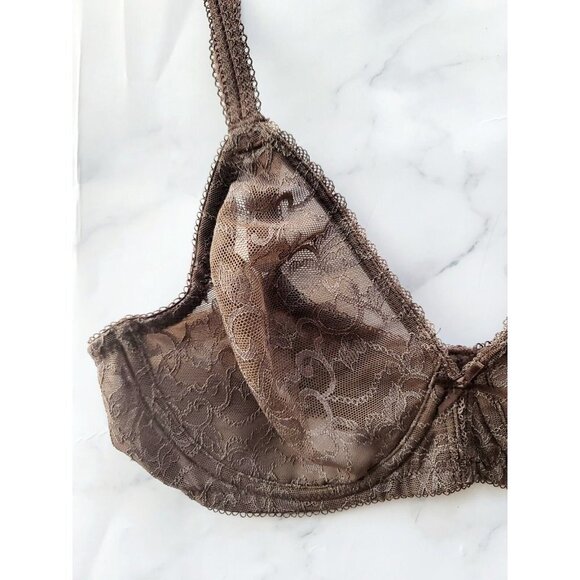 Wacoal Beyond Basic 855136 Lace Underwire Unpadded Unline Sheer Brown Bra 32D - Picture 4 of 12